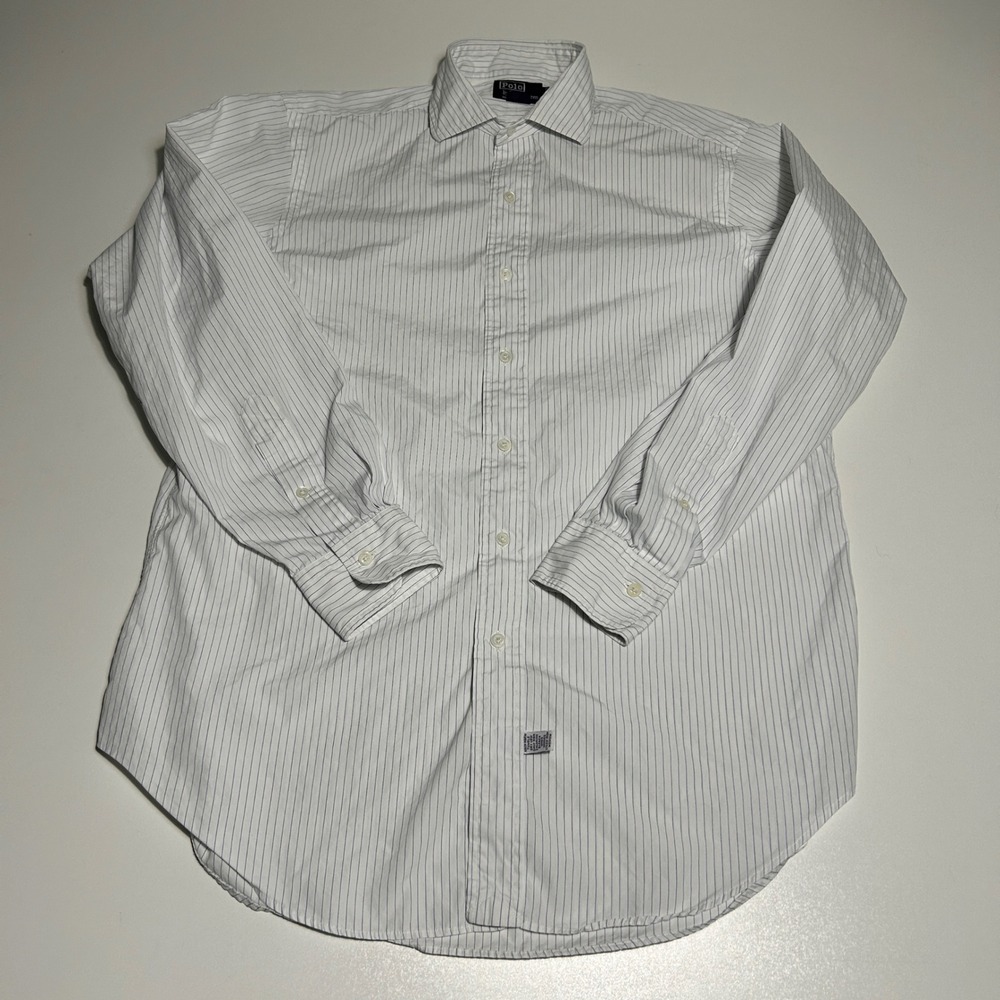 Vintage Polo Ralph Lauren Purple Label Pinstripe Shirt Mens 15.5 33 White Blue